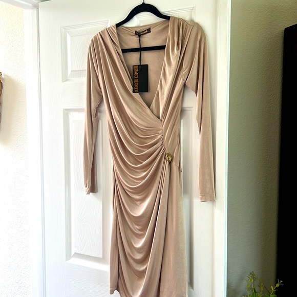 Never worn Roberto Cavalier faux wrap dress with gold closure - Picture 1 of 4